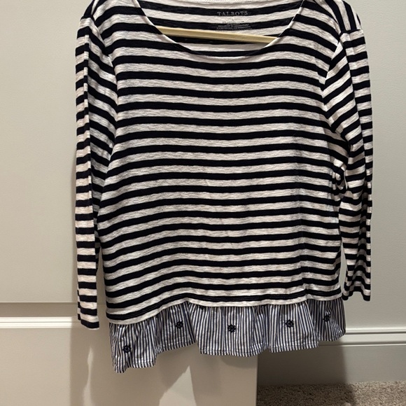 Talbots Navy and White Striped Top with Ruffle Hem - Picture 1 of 2